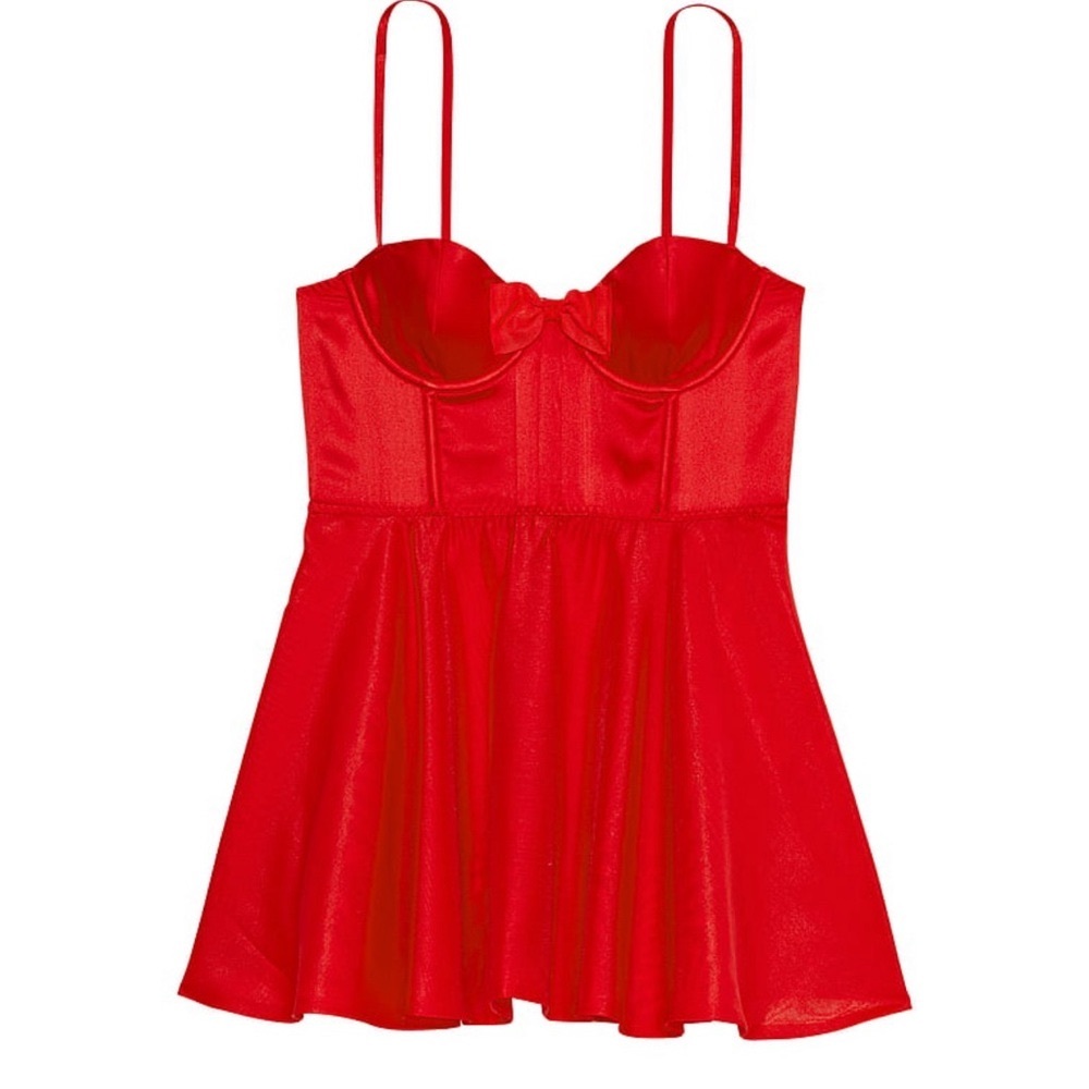 Victoria’s Secret red satin bow top bustier slip dress